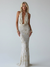 Vestido Longo Bordado com Decote Modern Tanaya