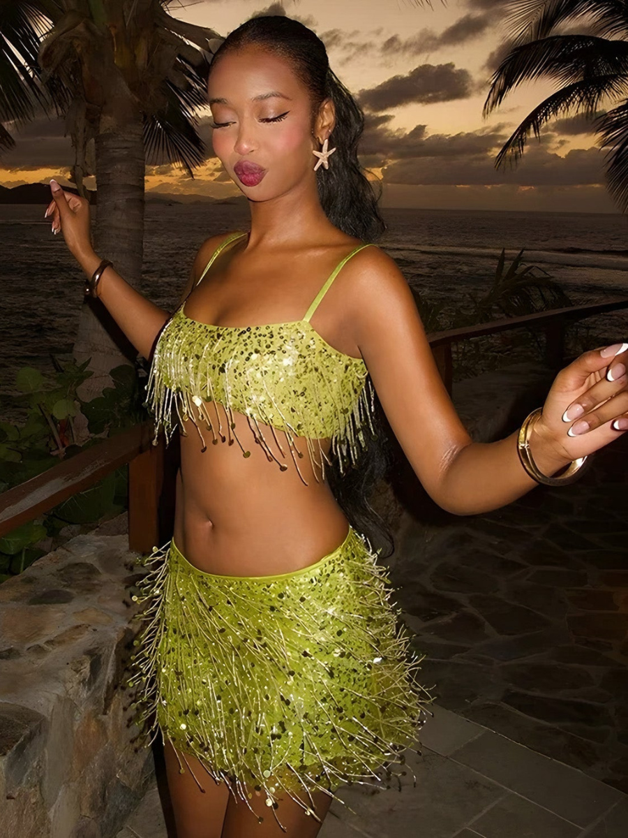 Cropped e Saia Paetê Modern Soleil