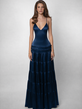 Vestido Longo Acetinado Modern Raven