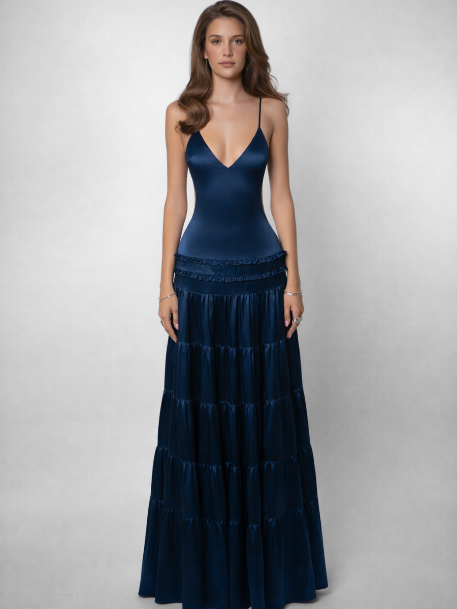 Vestido Longo Acetinado Modern Raven