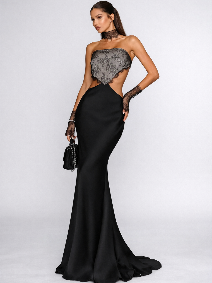 Vestido Longo Preto Aberto nas Costas Modern Safira