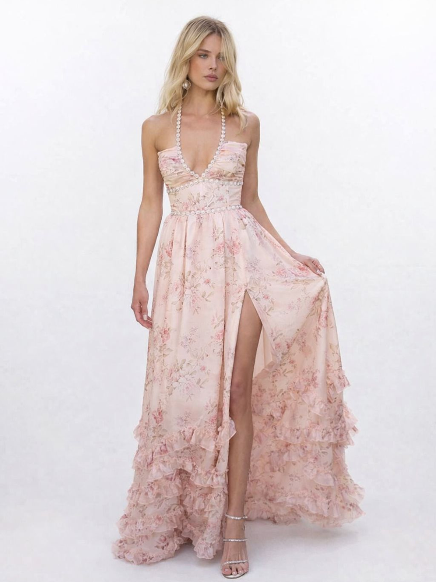 Vestido Longo com Babados e Fenda Modern Lara