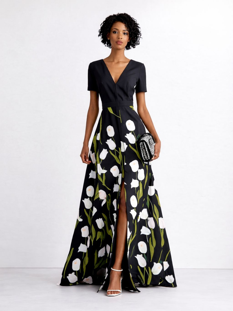 Vestido Longo Floral com Fenda Modern Milla