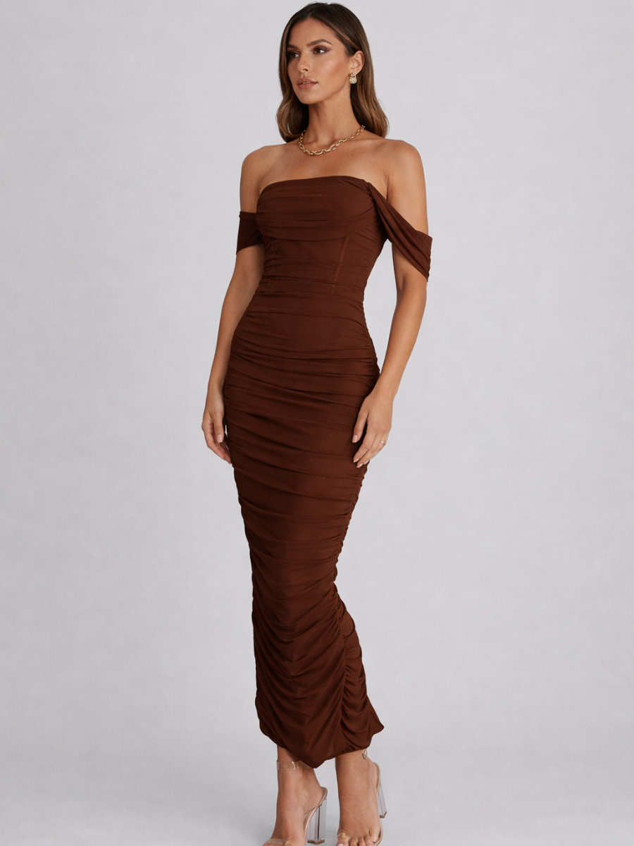 Vestido Ombro a Ombro com Corset de Tule Modern Késia