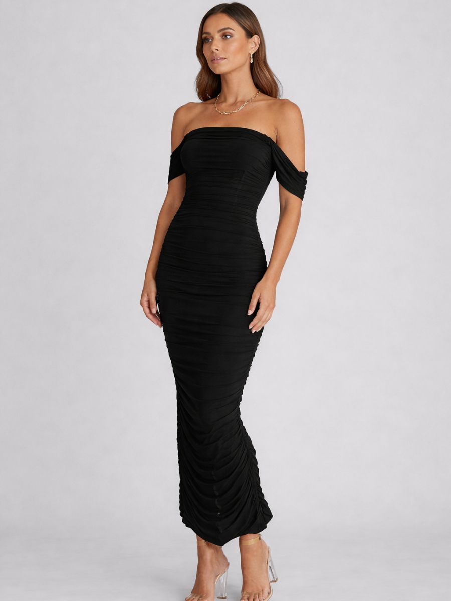 Vestido Ombro a Ombro com Corset de Tule Modern Késia