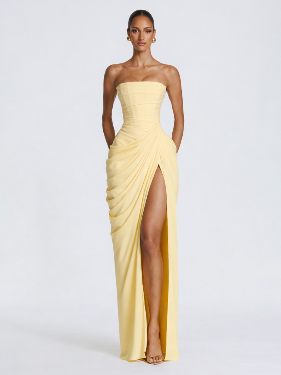 Vestido Longo sem Alças com Fenda Modern Cyra - PRÉ VENDA