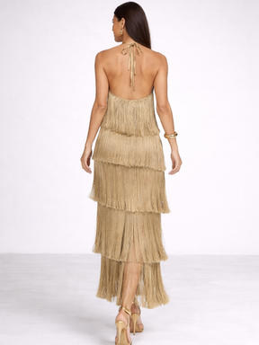 Vestido Longo Elegante com Franjas Modern Maiáh
