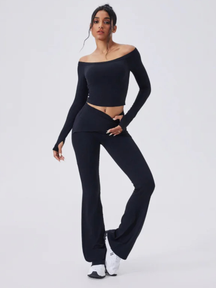 Conjunto Blusa Manga Longa e Calça Flare Cós Alto Duplo Modeladora Modern Auren
