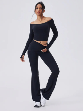 Conjunto Blusa Manga Longa e Calça Flare Cós Alto Duplo Modeladora Modern Auren