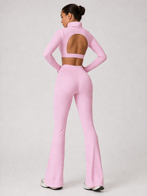 Conjunto Top Manga Longa e Calça Flare Cós Alto Modern Motion