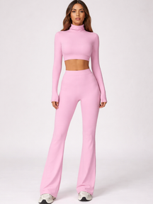 Conjunto Top Manga Longa e Calça Flare Cós Alto Modern Motion