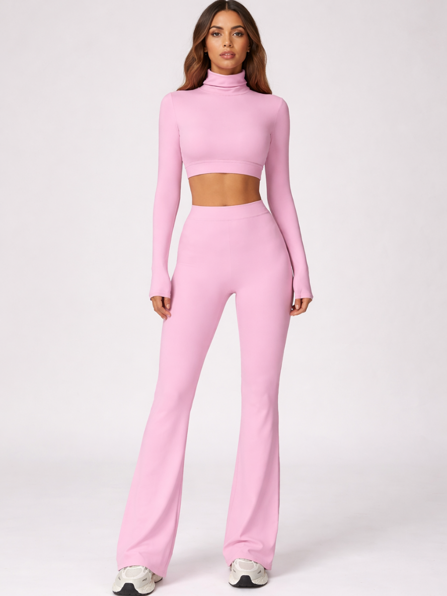 Conjunto Top Manga Longa e Calça Flare Cós Alto Modern Motion