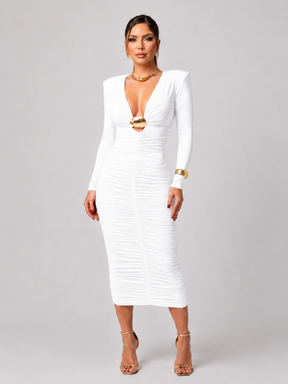 Vestido Midi Manga Longa Drapeado Modern Adria