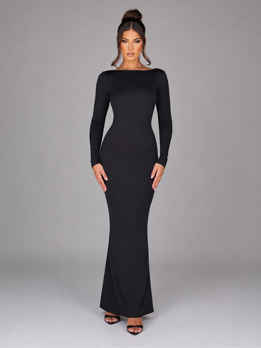 Vestido Manga Longa Costas Aberta Empina Bumbum Modern Natalie