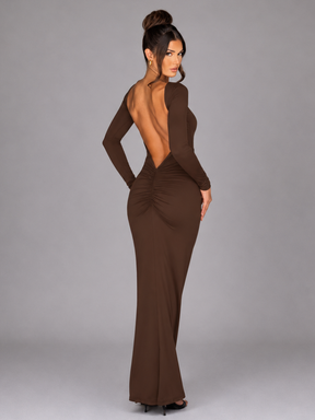 Vestido Manga Longa Costas Aberta Empina Bumbum Modern Natalie