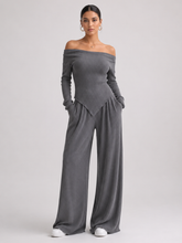 Conjunto Feminino Blusa Manga Longa Assimétrica e Calça Pantalona Modern Confy