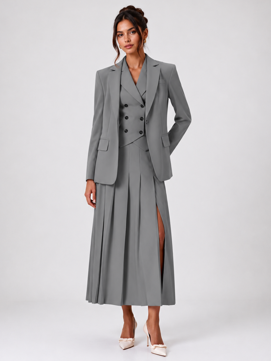 Conjunto Feminino de Alfaiataria 3 Peças com Colete Clássico, Blazer e Saia Modern Alessandra