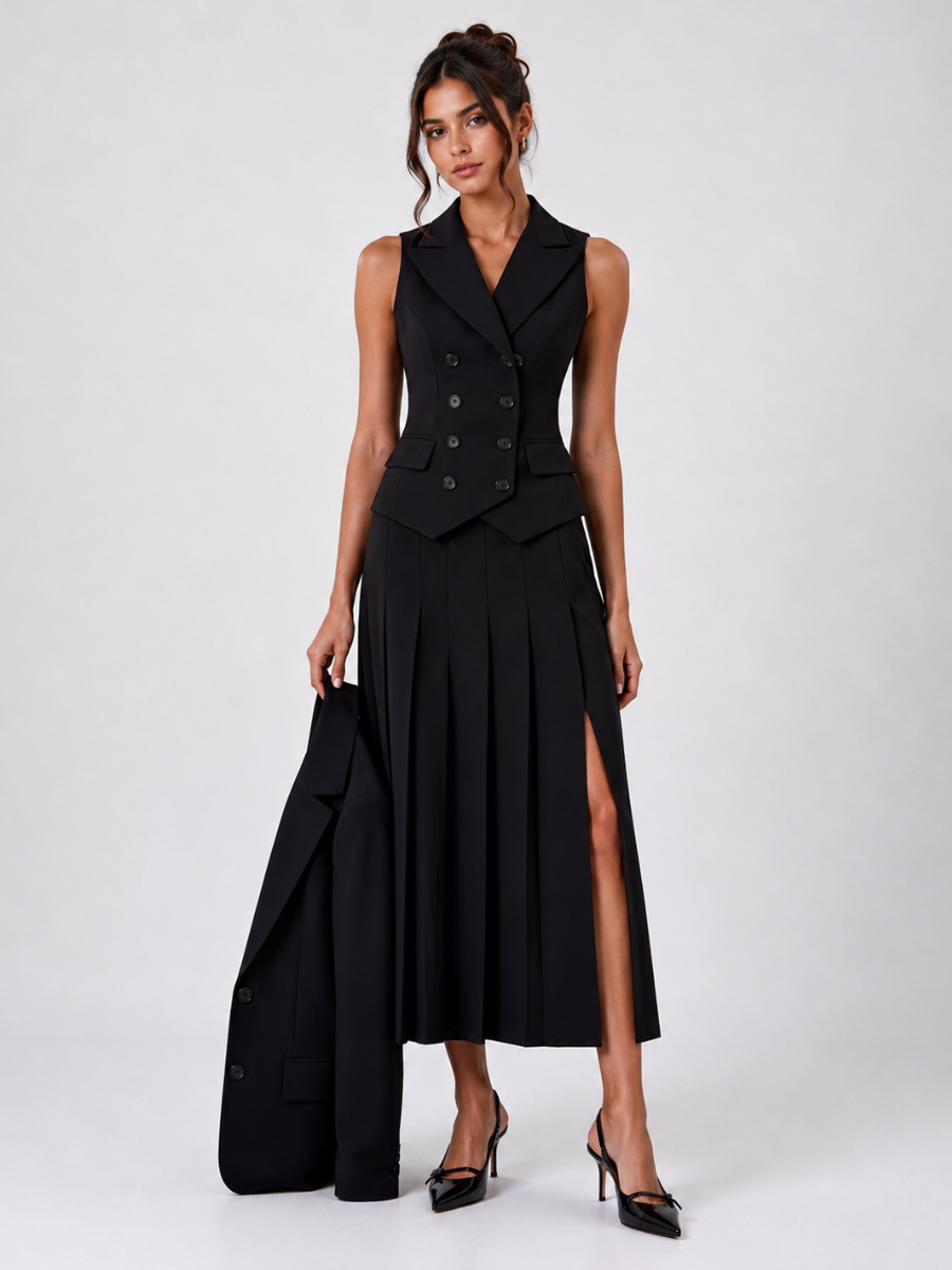Conjunto Feminino de Alfaiataria 2 Peças com Colete Clássico e Saia Modern Alessandra