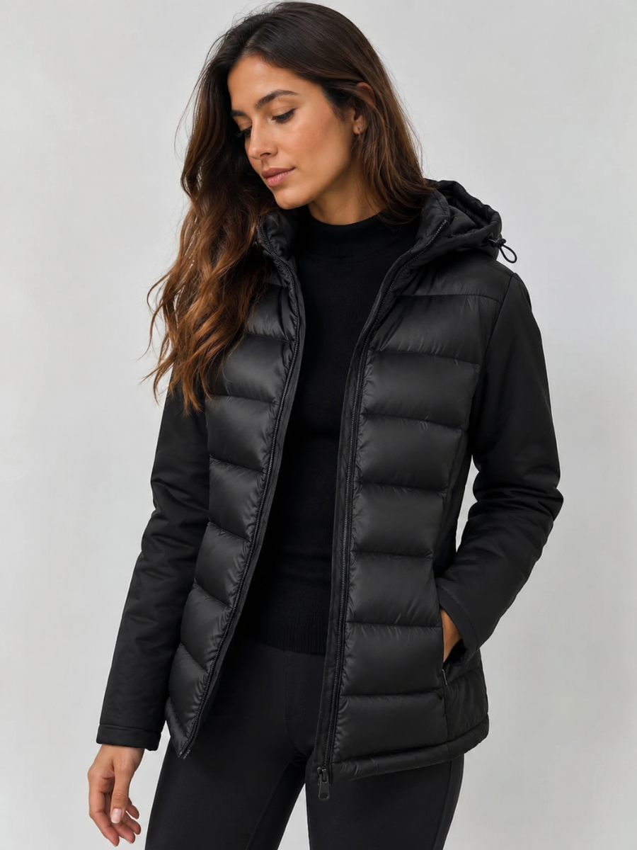 Jaqueta Feminina Puffer Impermeável Térmica com Capuz Modern Milano