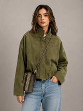 Jaqueta Feminina Suede Oversized Premium com Zíper e Gola Lapela Modern Roma
