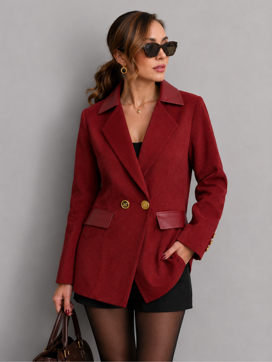 Blazer Feminino Clássico Canelado com Gola Lapela e Botões Dourados Modern Viviena