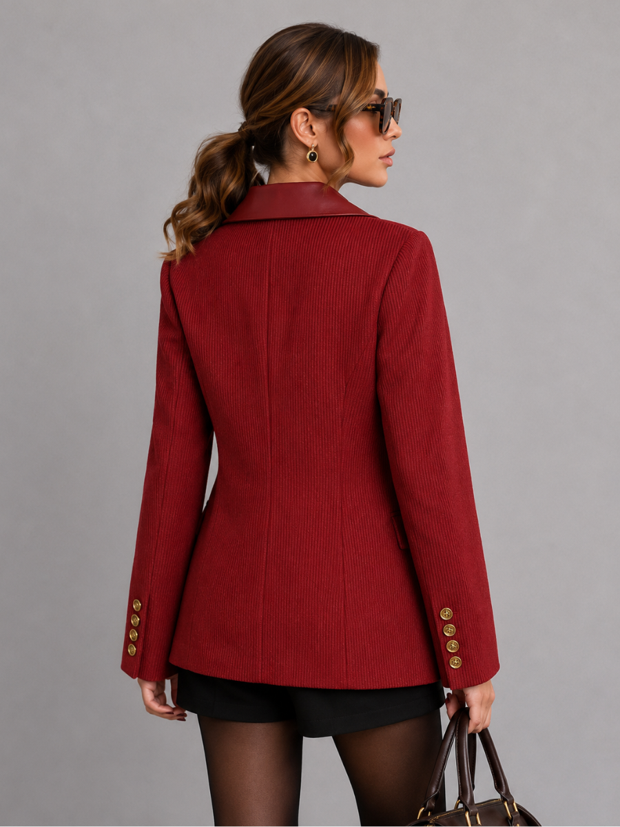 Blazer Feminino Clássico Canelado com Gola Lapela e Botões Dourados Modern Viviena