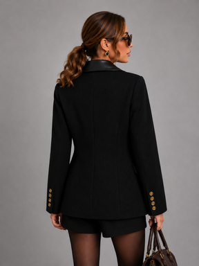 Blazer Feminino Clássico Canelado com Gola Lapela e Botões Dourados Modern Viviena