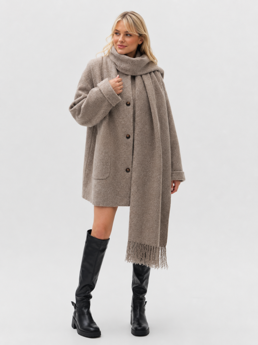 Casaco Casual com Cachecol Estilo Europeu Modern Staff - OUTONO/INVERNO