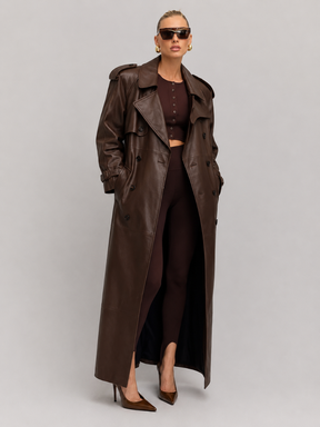 Sobretudo Feminino Longo em Couro Eco Premium Modern Antonieta – Trench Coat Elegante