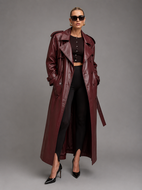 Sobretudo Feminino Longo em Couro Eco Premium Modern Antonieta – Trench Coat Elegante