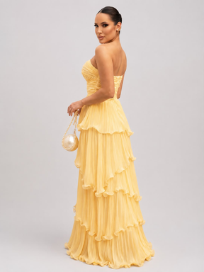 Vestido Sem Alças com Babados Plissado Modern Aurorah