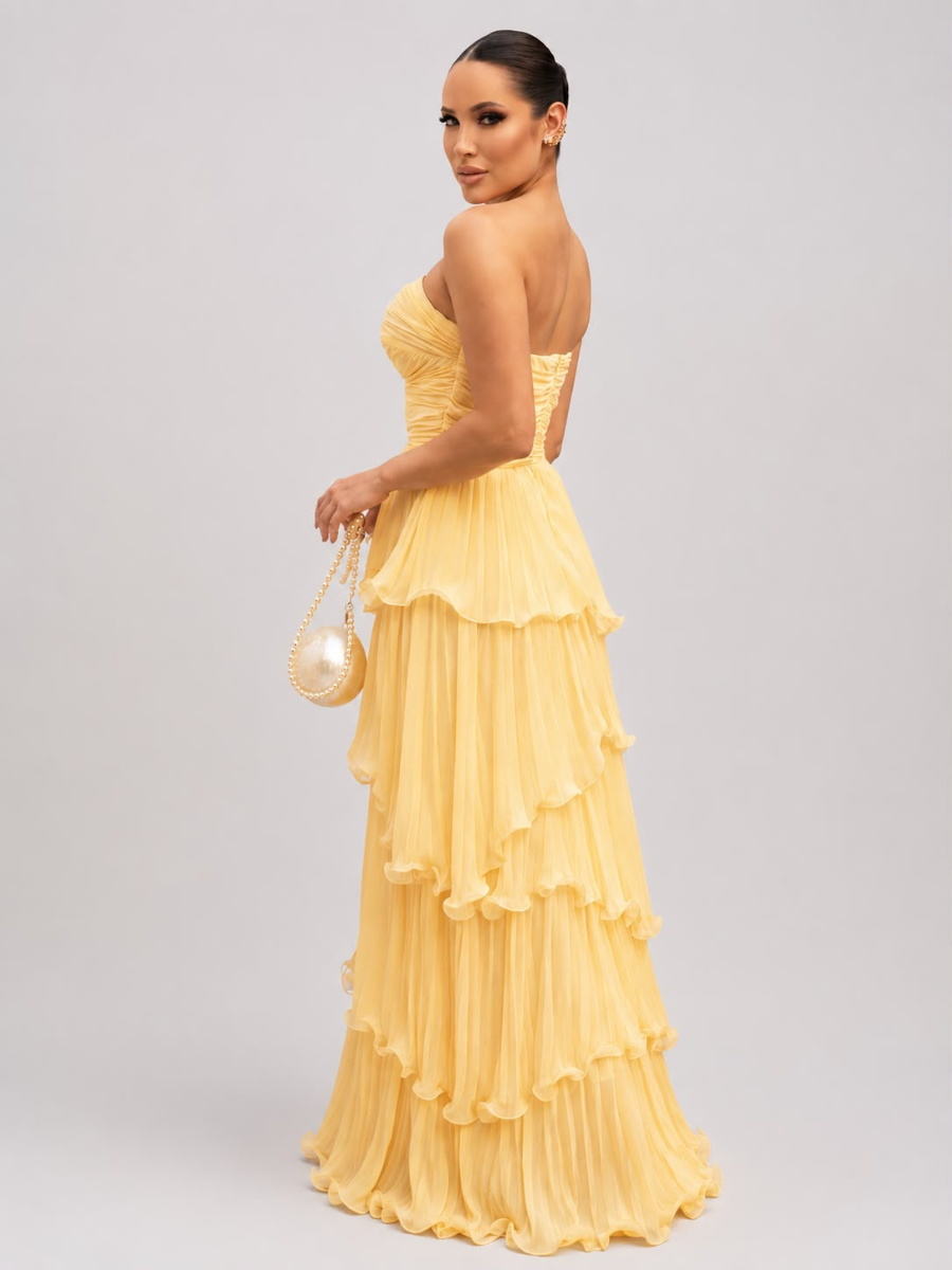 Vestido Sem Alças com Babados Plissado Modern Aurorah