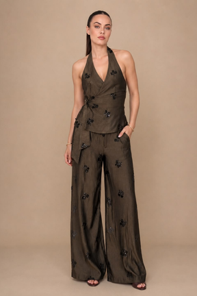Conjunto Pantalona e Blusa Halter Bordado Luxo Modern Charlotte