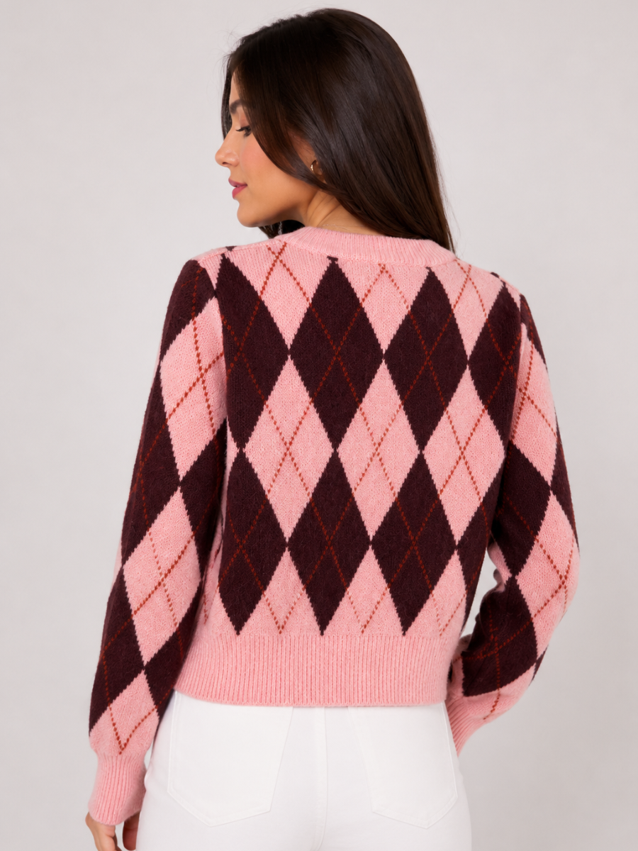 Cardigan Feminino Xadrez Tricot Modern Sophie