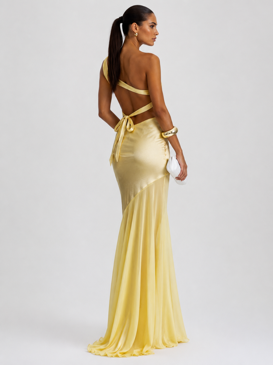 Vestido Longo Cetim Costas Aberta Modern Allure
