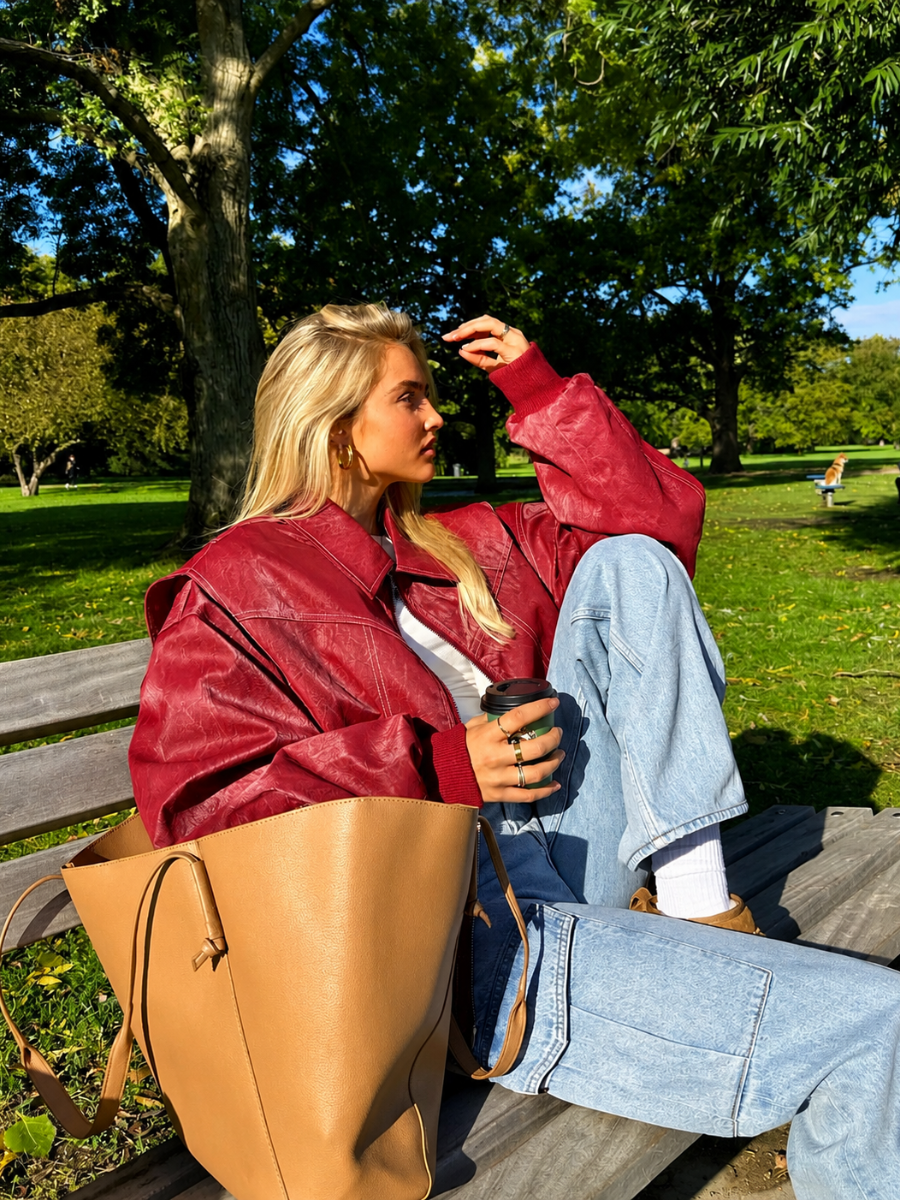 Jaqueta Feminina Oversized Couro Eco Modern Amalfi