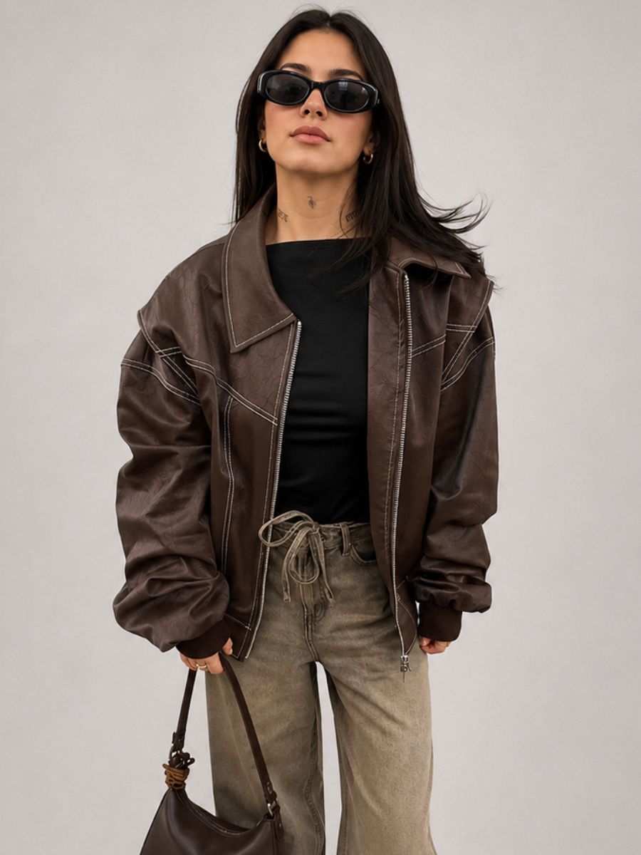 Jaqueta Feminina Oversized Couro Eco Modern Amalfi