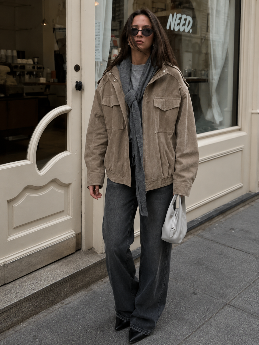 Jaqueta Feminina Oversized Suede Premium Modern Bellagio