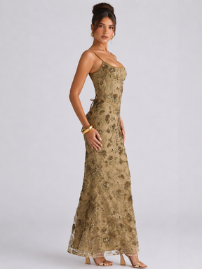 Vestido Longo Corset e Paetê Bordado Modern Rosalie