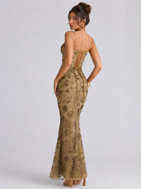 Vestido Longo Corset e Paetê Bordado Modern Rosalie