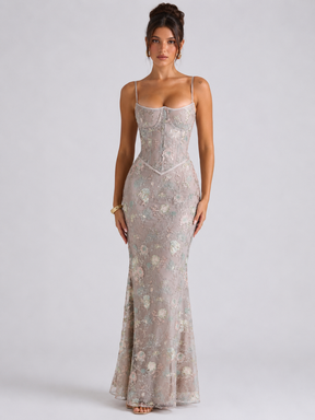 Vestido Longo Corset e Paetê Bordado Modern Rosalie