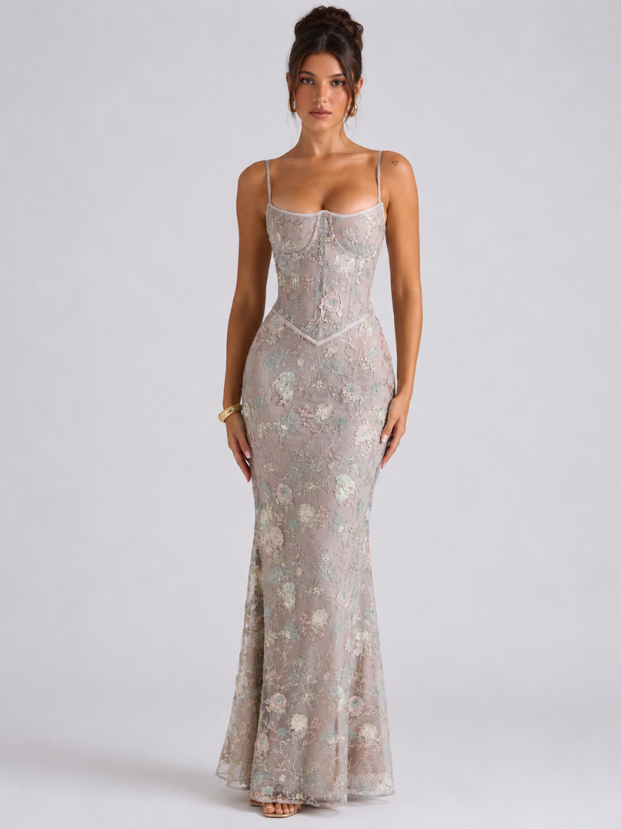 Vestido Longo Corset e Paetê Bordado Modern Rosalie