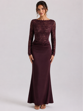 Vestido Manga Longa com Renda e Saia Cetim Modern Dylla