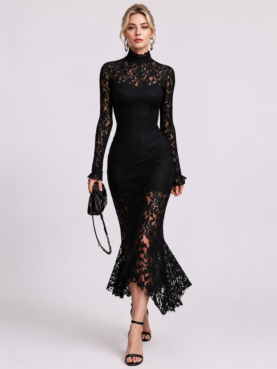 Vestido Midi Rendado Elegante Modern Charlotte