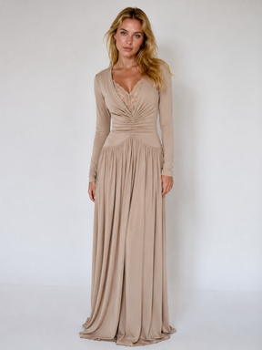 Vestido de Manga Longa Elegante Longo com Renda Modern Dyni