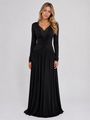 Vestido de Manga Longa Elegante Longo com Renda Modern Dyni