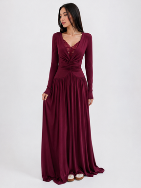 Vestido de Manga Longa Elegante Longo com Renda Modern Dyni