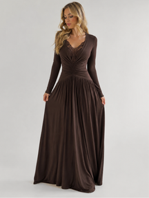 Vestido de Manga Longa Elegante Longo com Renda Modern Dyni