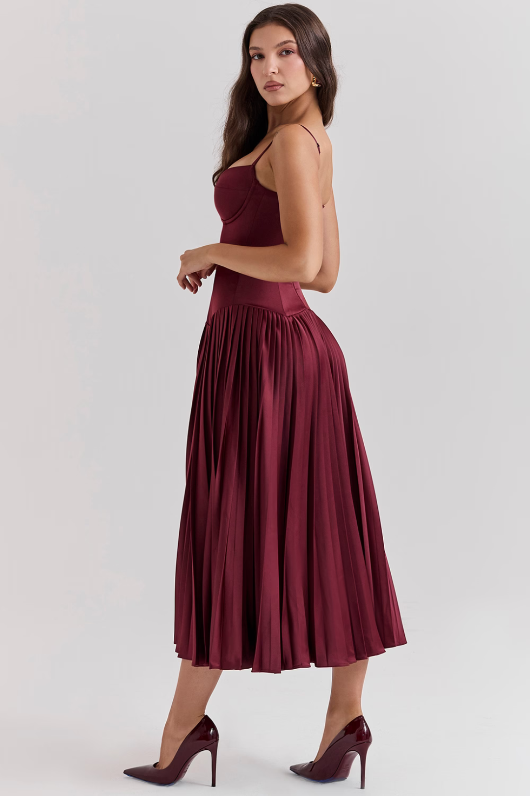 Vestido Plissado Midi Modern Wine - Golden Era