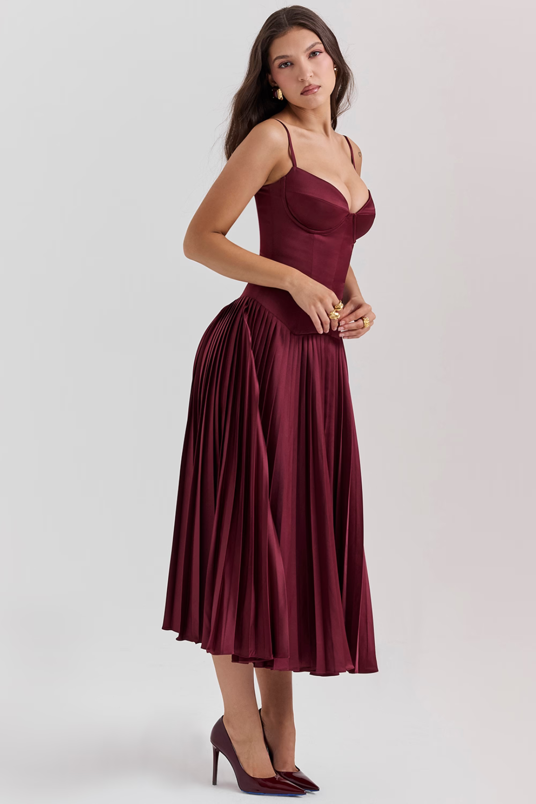 Vestido Plissado Midi Modern Wine - Golden Era